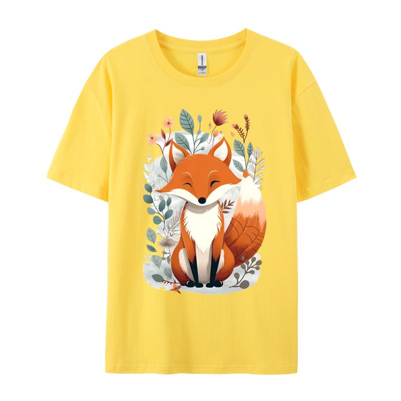Fox Worship Cute Fox Leaves T Shirts April Fool Day Tops Shirts Short Sleeve For Unisex High Quality Premium Cotton Tshirts