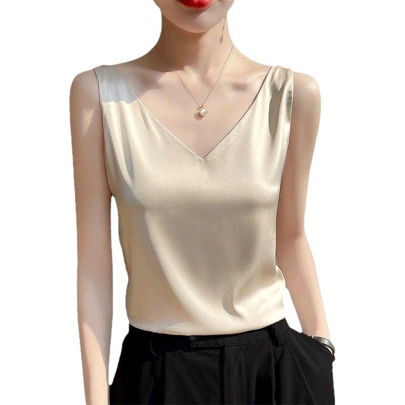Women's Summer Silk Camisole, Satin V-Neck Top, Unique Base Layer.