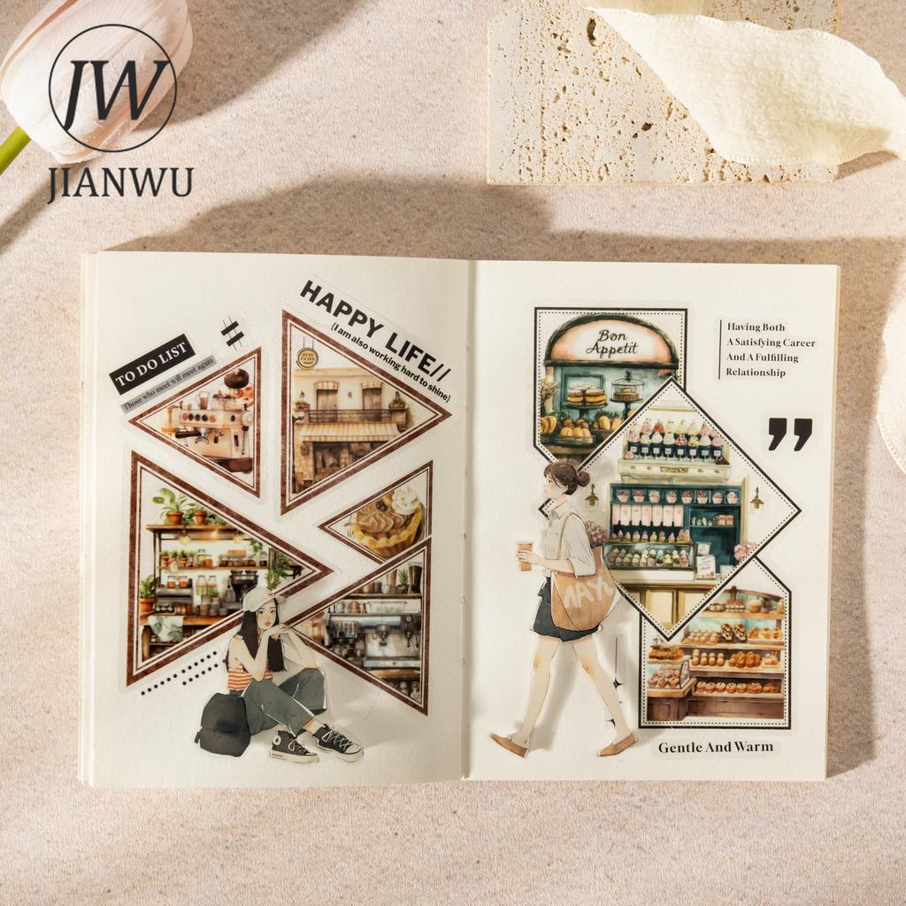 JIANWU Border Theory Series Vintage Geometric Frame Landscape Material Collage Sticker Book Creative DIY Journal Stationery