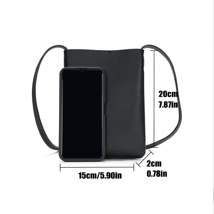 Women Leather Small Crossbody Bag Black Cell Phone Bag Lightweight Fashion Shoulder Bag Ladies Travel Purse