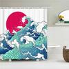 Rideau de douche imprimé Mont Fuji 3D et fleurs style japonais avec crochets Paysage naturel Décoration de maison Rideaux de salle de bain