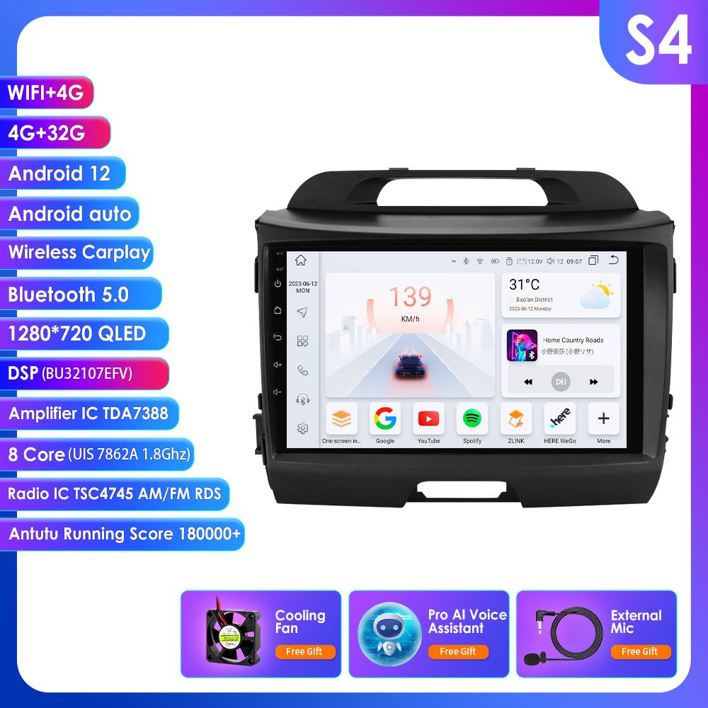 

OSSURET 8G+128G Голосовое управление AI 2 Din Android Авто Радио Для KIA Sportage 3 2010-2016 2015 Carplay Авто Мультимедиа GPS 2din Интеллектуальное Авторадио SWC BT RDS S4 8Core 4G 32G AI