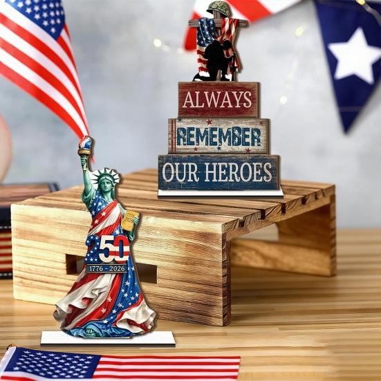 Independence Day Wooden Table Sign, Patriotic Statue of Liberty Gnome Star Freedom Decor, Table Centerpiece for Holiday Party, Fourth of