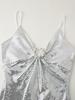 2024 Autumn V-Neck High Waist Sequin Spaghetti Strap Dress - European & American Style Women's Fashion