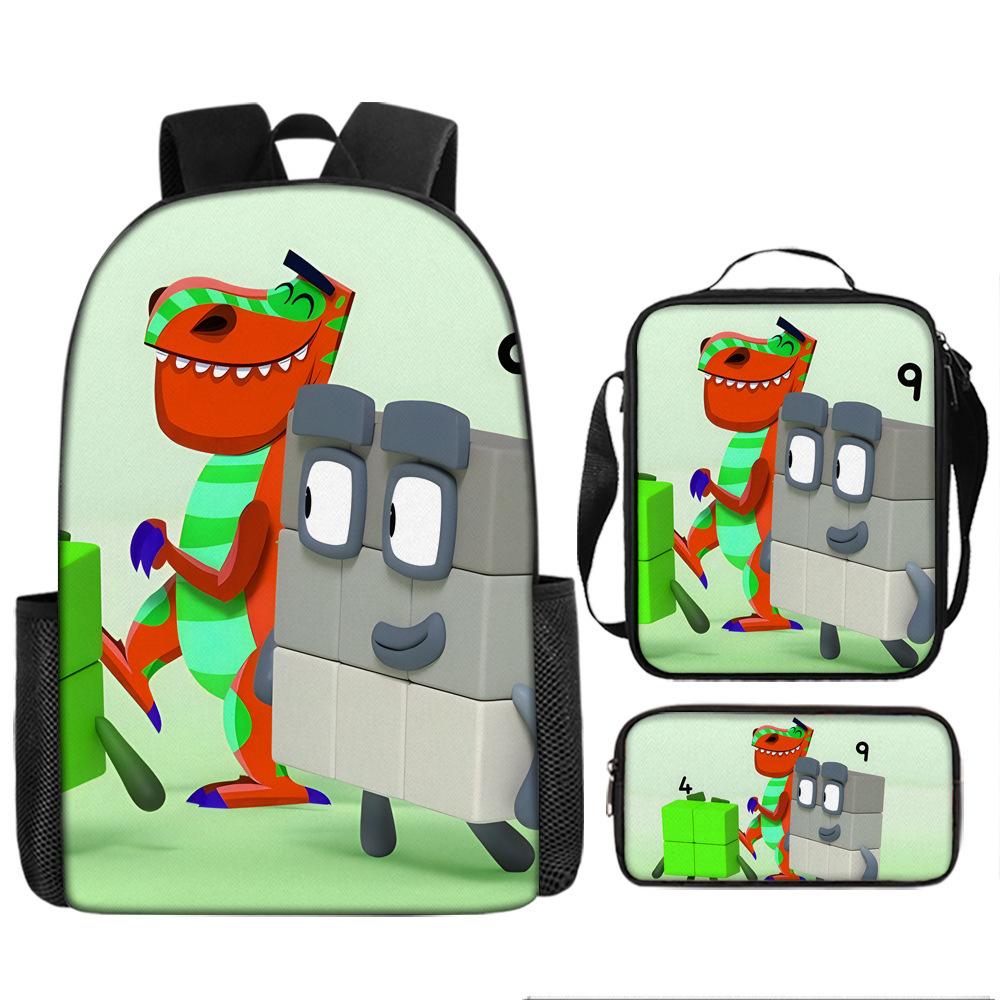 Digital Building Block Numberblocks School Bag Large Capacity Polyester Backpack Satchel Bag Pencil Bag Backpack Three-Piece Set