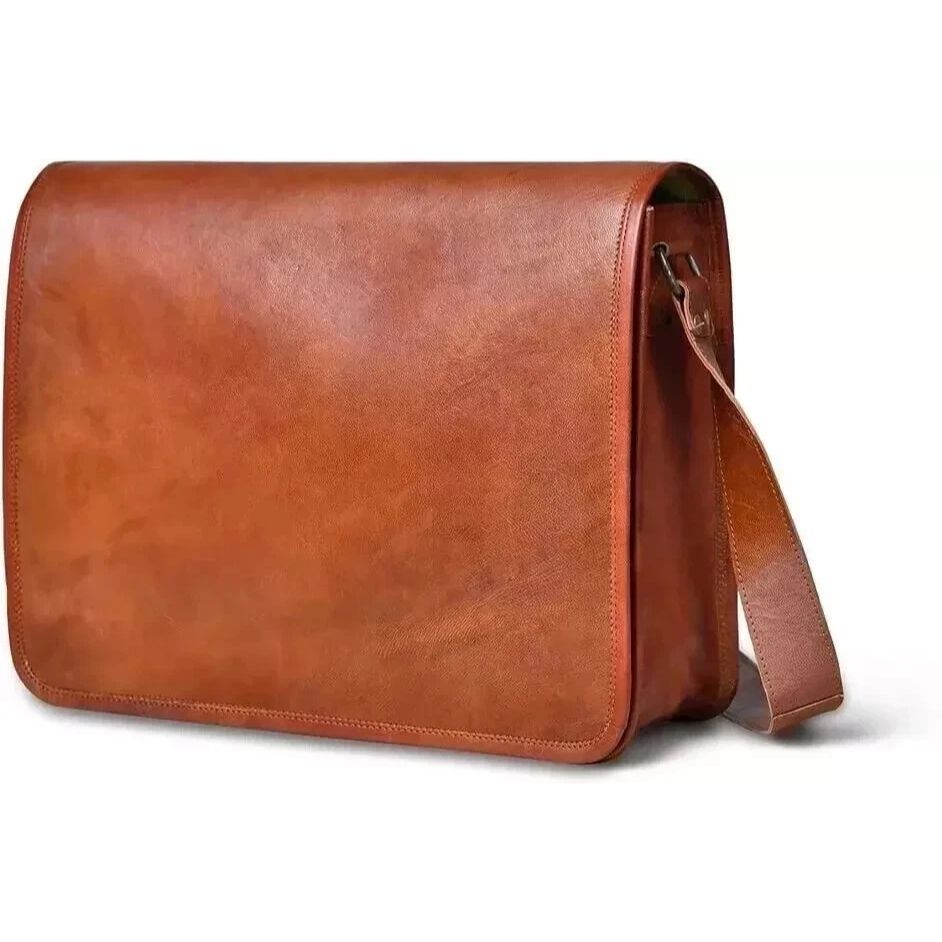 

Сумка Кожа Натуральная Мужская Винтажная Дорожная Наплечная для Ноутбука Мужская Коричневая Мессенджер Новая 16 x 12 x5 in