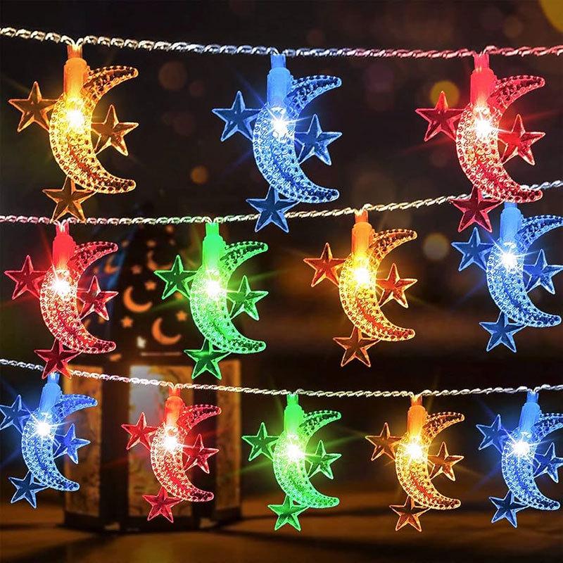 Eid al-Adha LED Moon Castle Lantern String: Middle Eastern Palace Lighting Decor
