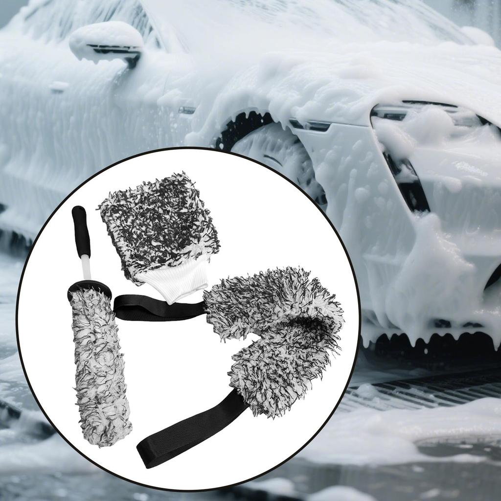 3pcs Car Wheel Cleaning Brush Set, Microfiber Bendable Wheel Detailing Brush,Soft No-Scratch SUV RV Car Wheel Rim Cleaner Brush