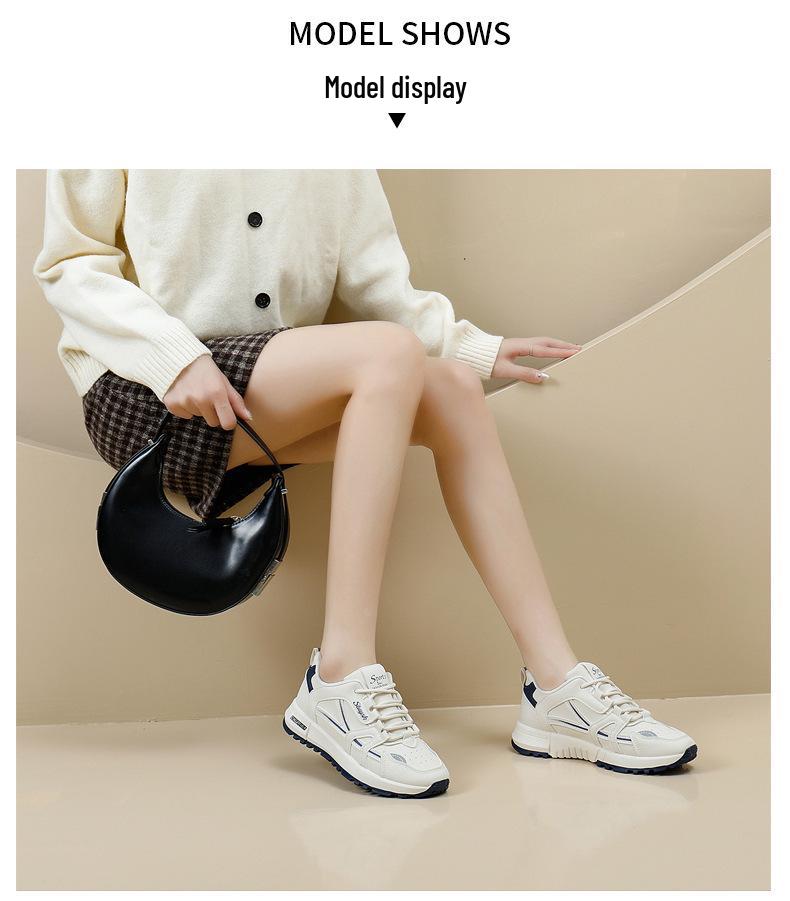 Women's Leather Surface Running Shoes, Spring 2026 - Versatile Casual & Athletic Footwear, Forrest Gump Style, Dad Shoe Design.