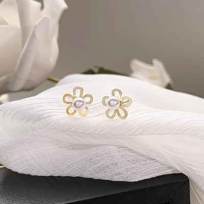 Silver Needle Pearl Freshwater Earrings Earrings Chain Mini Flower Mini