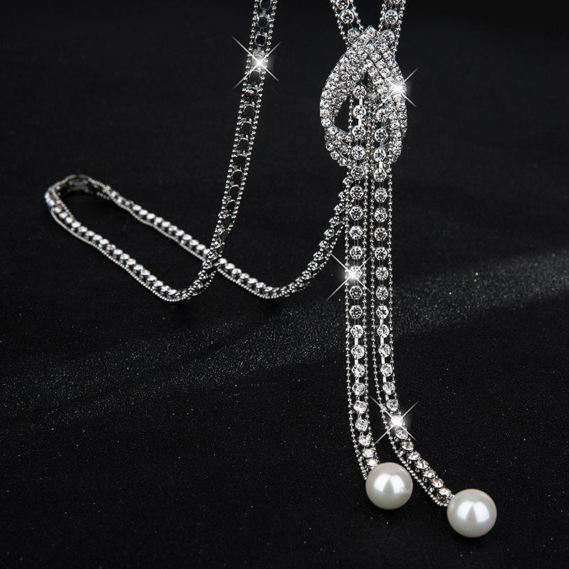 

Unique Long Alloy Necklace For Women Featuring Crystal Decor And Chic Shape Geometric