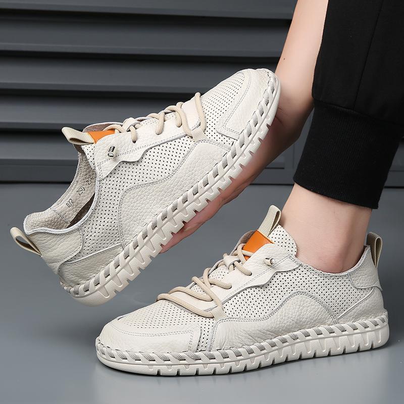 Autumn Handmade Genuine Leather Shoes Casual Men Shoes Design Fashion Sneakers Man Loafers Soft-soled Flat Driving Shoes