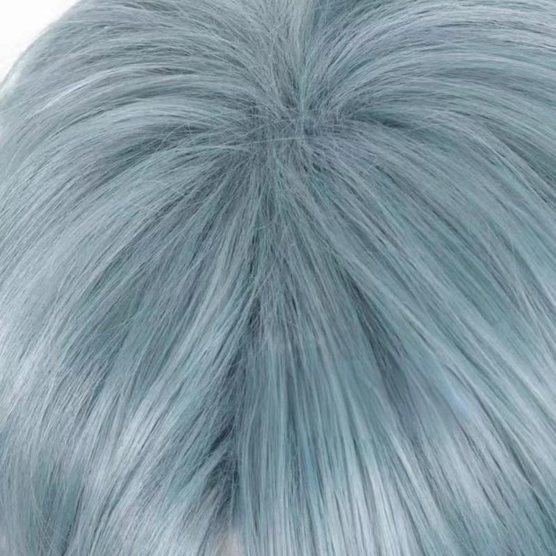 Cosplay Wig Short Straight Blue Gray With Teased Top Rose Net High Temperature Fiber Men