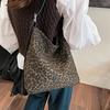 Leopard Print Bag Women'S Canvas Shoulder Shopping Bag Large Capacity Class Commuter Tote Bag
