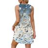 Women's Fashion Casual Printed V-Neck Button With Pocket Vest Sleeveless Dresses