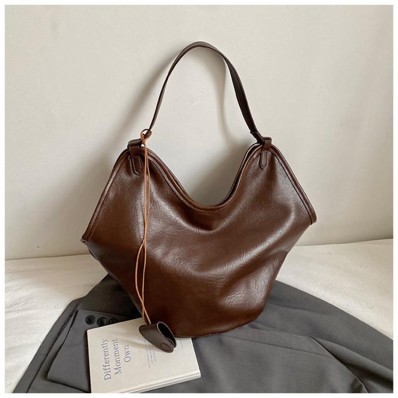 

The Litchi Patterned Tote Bucket Bag Is A Niche High-end Stylish Single-shoulder Handbag кавовий