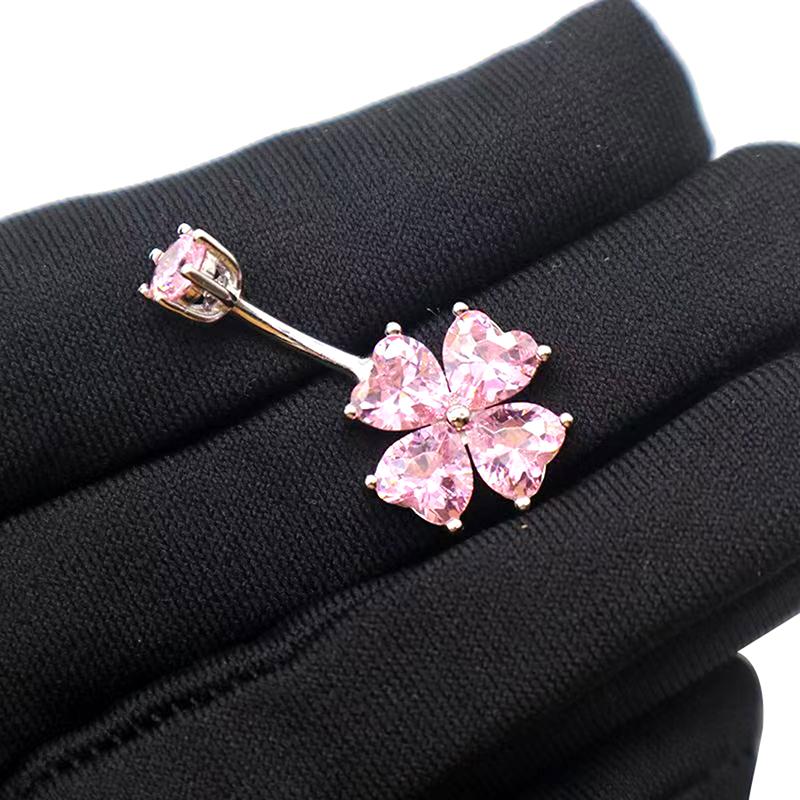 Fashion Pink Heart Butterfly Belly Button Ring For Women Girls Cute Stainless Steel Zircon Navel Ring Body Piercing Jewelry Gift