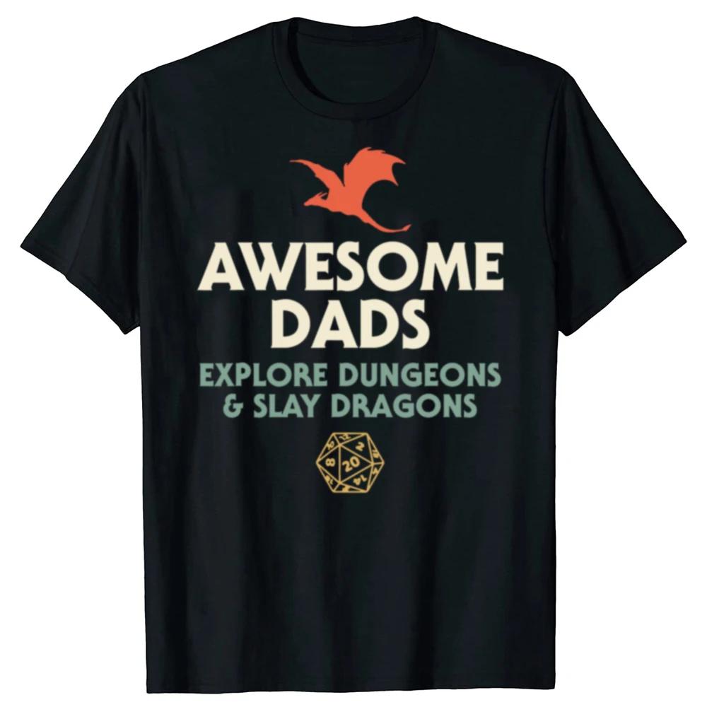 Funny Dungeons Dragons Dad Graphic Tee Awesome Dads Explore Dungeons Slay Dragons Cotton Short Sleeve TShirt for Unisex S