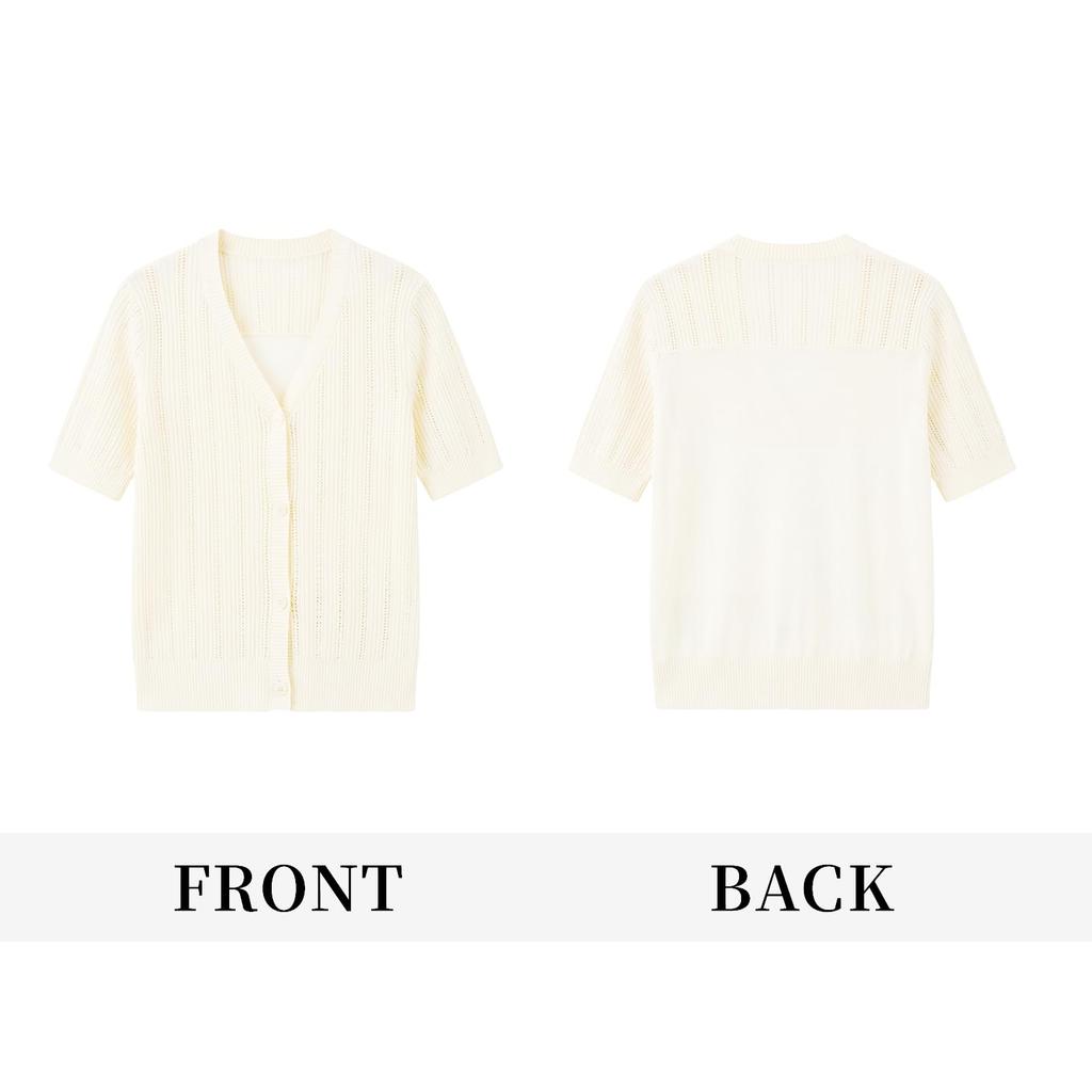 [ELLE] Elle Cardigan Knit Women's Summer French Style Elegant Short Sleeve Casual Original Stylish Commuter Wear Trendy EZ63772 (JP, Alphabet, M)