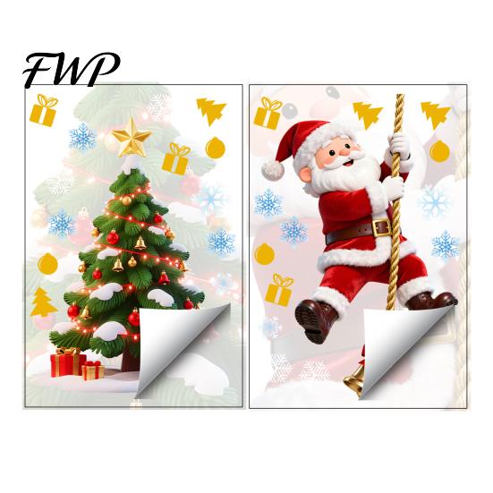 Removable Glass Stickers Christmas Window Cling, Santa Climbing Rope Sticker, Static Cling Pattern PVC Tree Decal for Doors Windows Holiday Home Decor