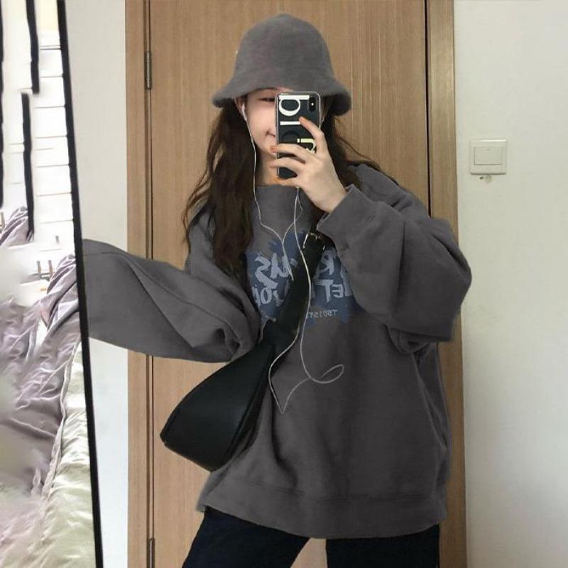 Suéteres holgados de manga larga con cuello redondo para mujer, sudaderas de color liso para mujer