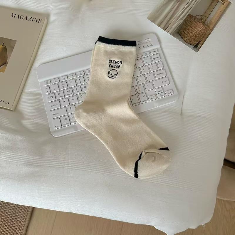 

Женские весенне-осенние хлопковые полосатые милые носки до середины икры с мультяшным рисунком 1 pair