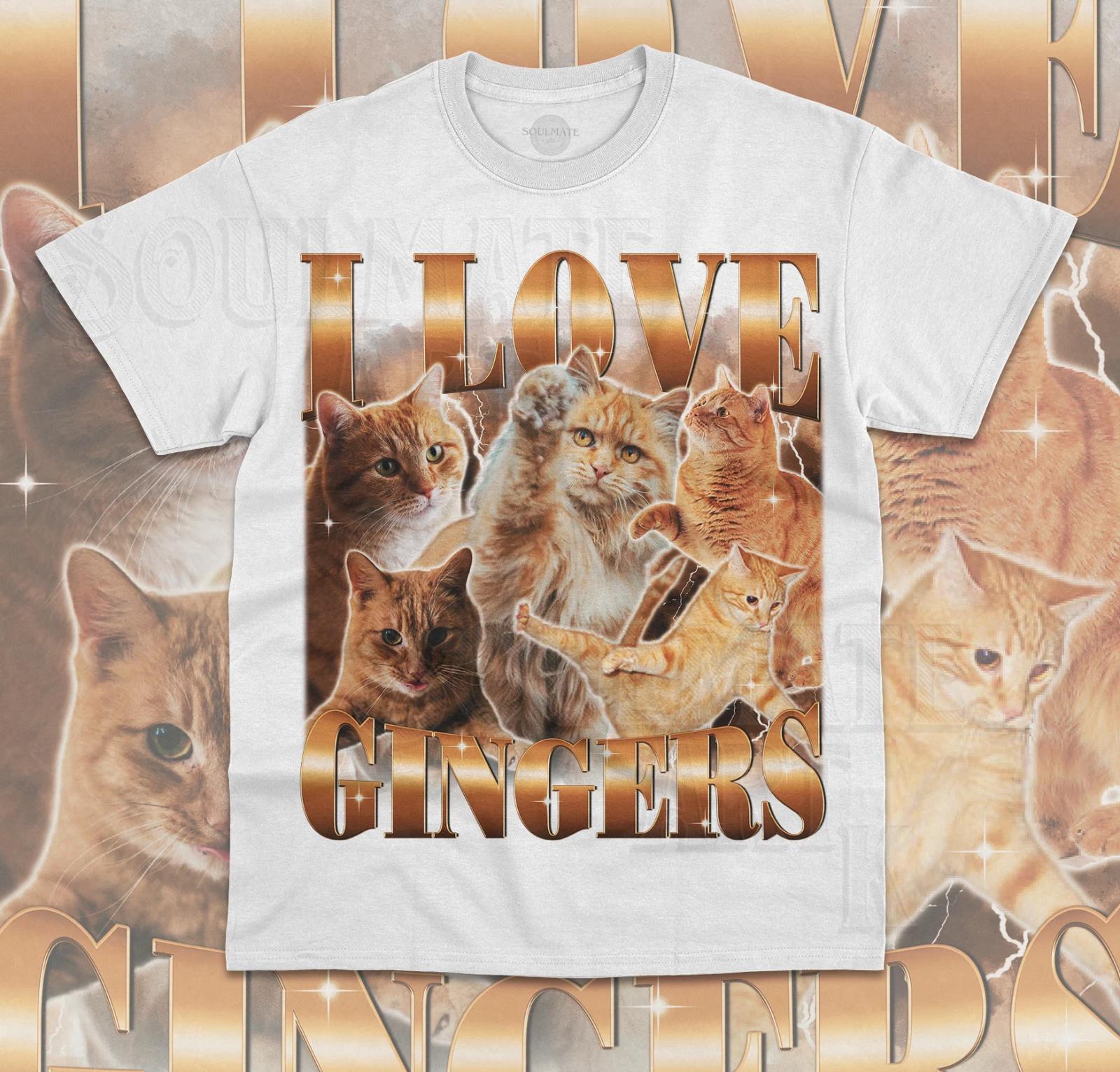 I Love Gingers T- Shirt Funny Meme Orange Cat Kitty Bootleg Unisex Shirt 2XL
