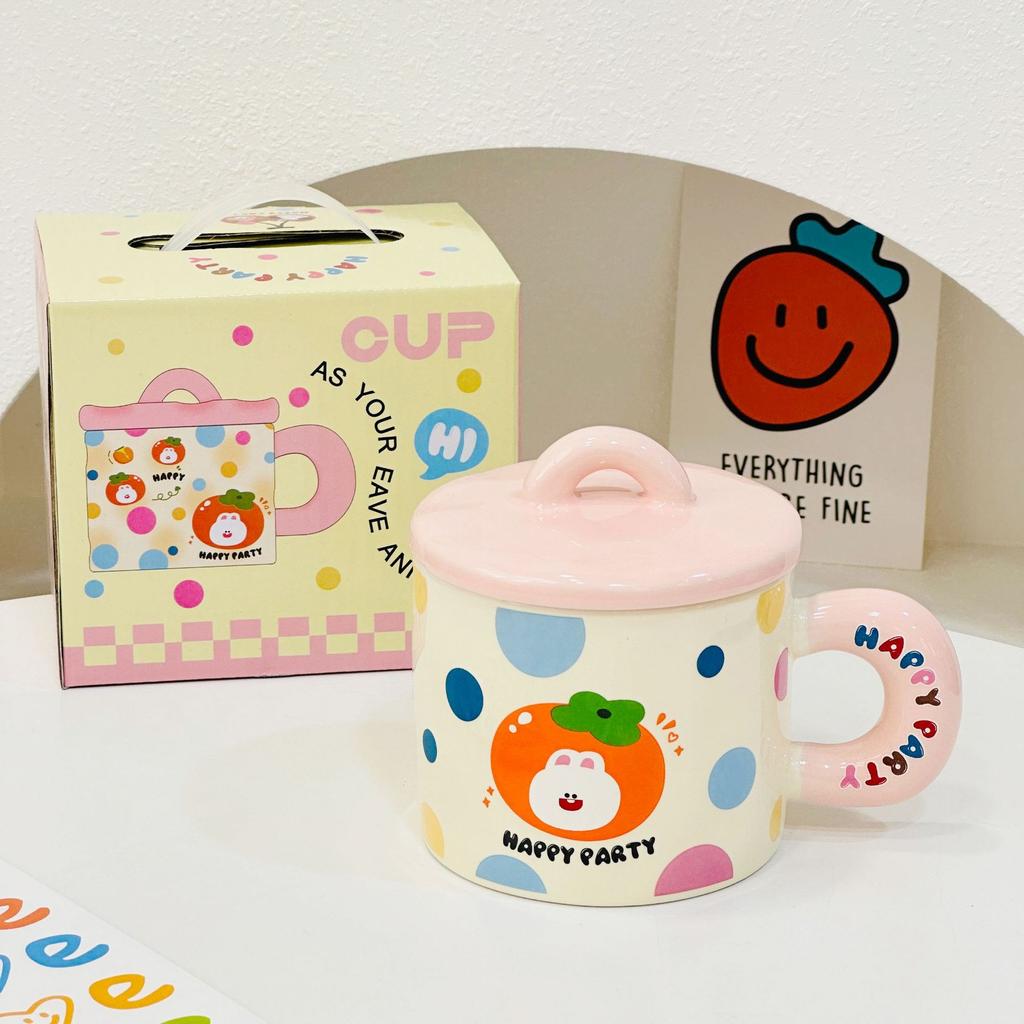 Fruit Cartoon Animal with Lid Girl Heart Girl Gift Ceramic Cup Small Gift Box Household Set Mug Gift