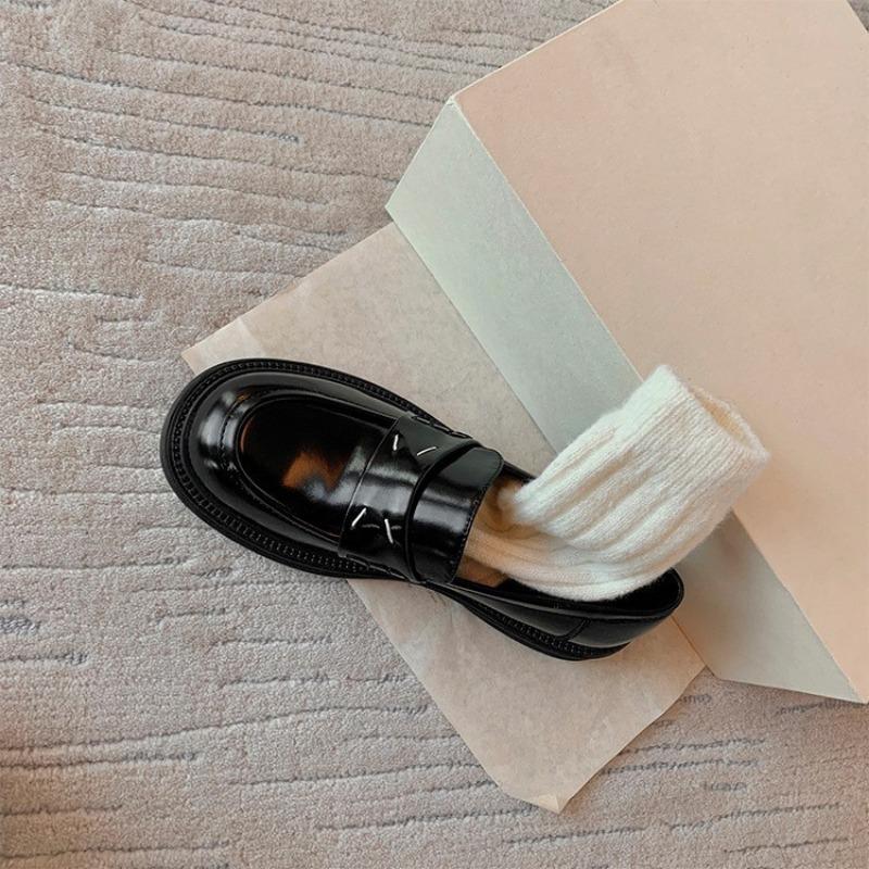 Sheepskin Version~ Fashionable Leather British Round Head Small Thick Sole Heightening Small Leather Shoes Women's Leather Muffin Single Shoes