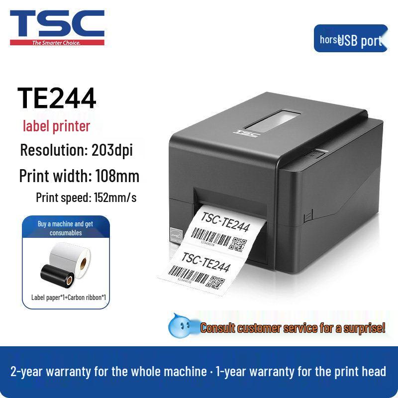 TSC TE244/344 Label Printer: Copperplate Self-Adhesive, Washable Heat Transfer Clothing Labels