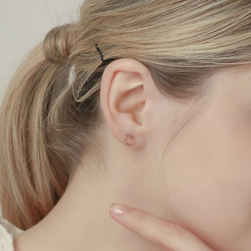 JEWNEL 14K Round Heart Ring One-Touch Earrings