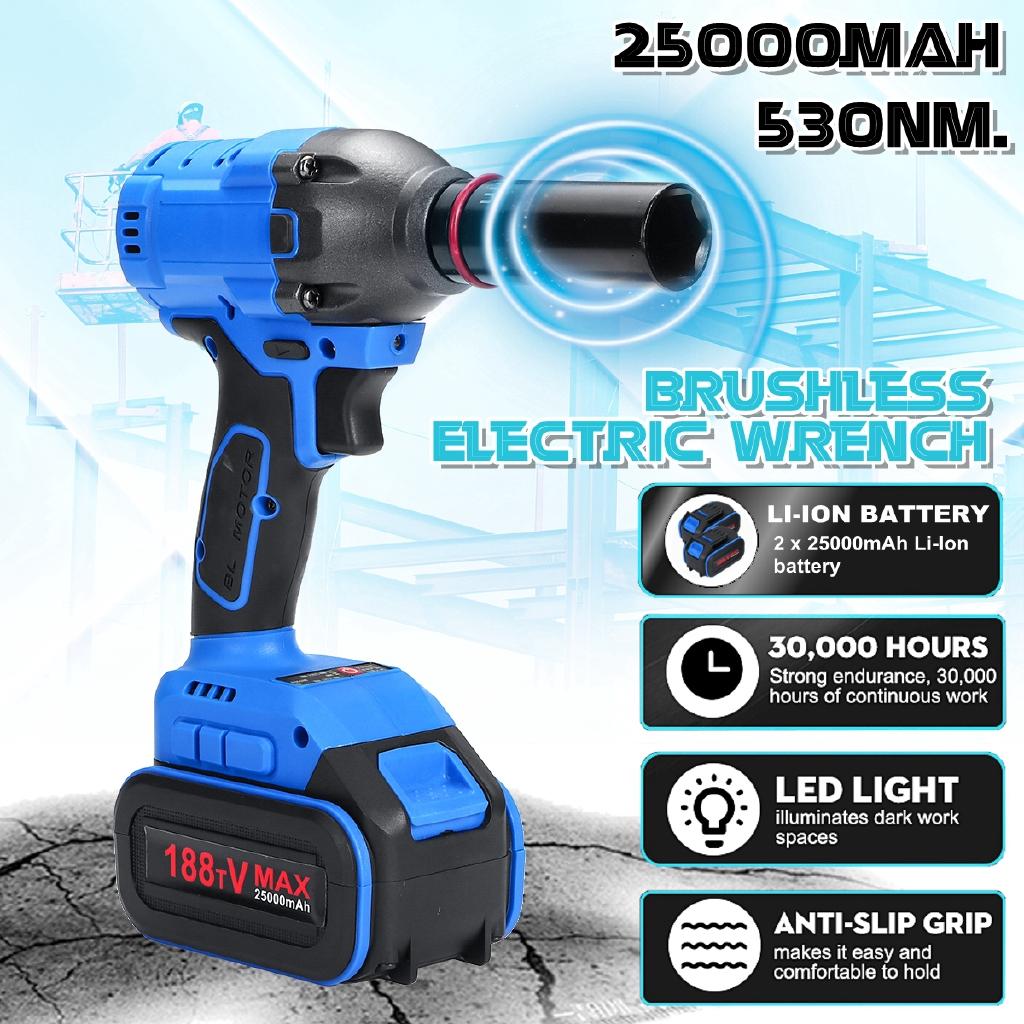 25000mah 530Nm 1/2'' Cordless Impact Wrench Power Driver Electric Wrench Socket Hand Drill Installation Power Tools New