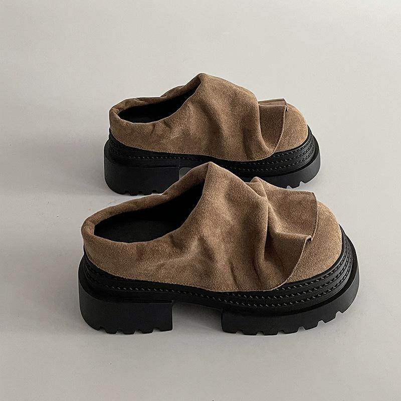 

Fashion ruffle leaf edge heightening slippers women s summer outer wear spring new small bag head half drag 40