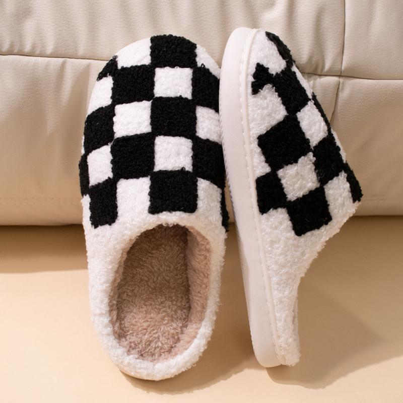 Fashion Fashion Mixed Color Plaid Cotton Slippers Women Comfort Soft Sole Plush Home Slides Woman 2025 Indoor Non Slip Fluffy Slippers