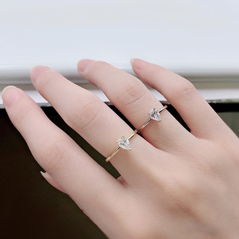 S925 Silver Sugar Cube Pear-Shaped Diamond Proposal Ring
