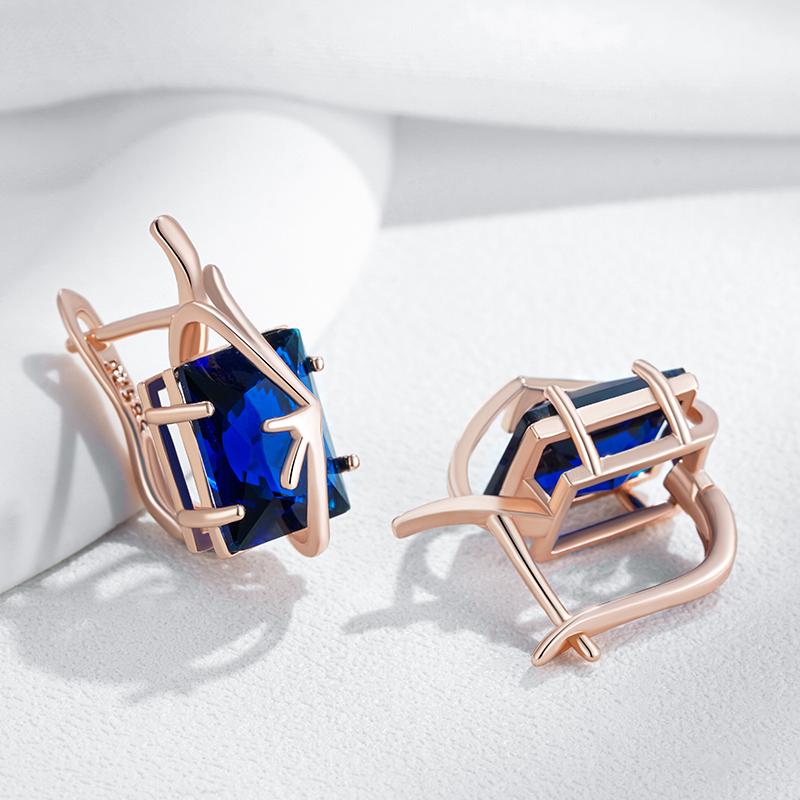 Square Blue Natural Zircon Drop Earrings For Women Fashion  Rose Gold Color High Quality Daily Fine Vintage Jewelry