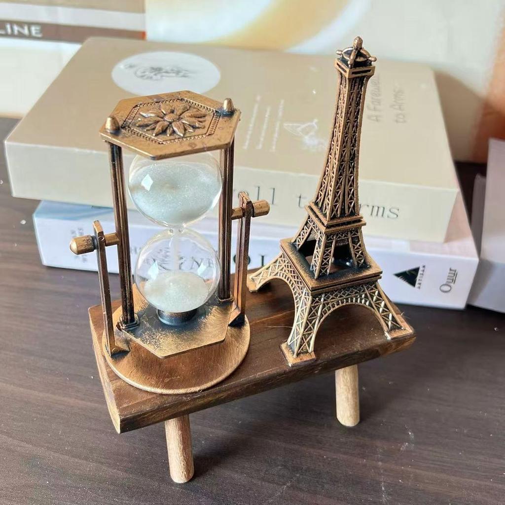 Retro Eiffel Tower Hourglass with Wooden Base - Modern Home Decor Ornament