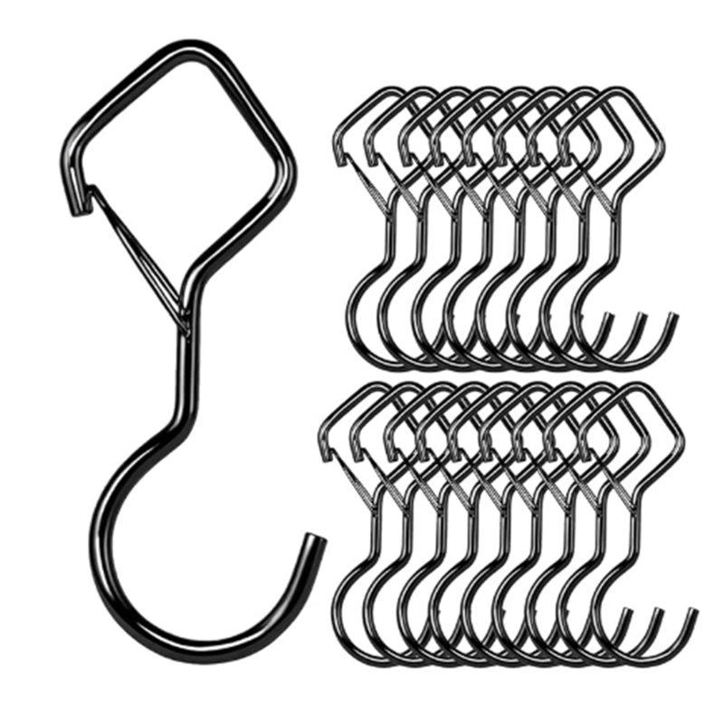 A84X-Black Metal S Hook Clips 18Pcs For Hanging Heavy Duty For Closet Cup Coffee Mug Bird Feeder Pot Plants Kitchen