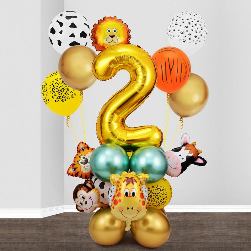 Lion Giraffe Balloon Cream White Number Birthday Balloon Set Jungle Animal Theme Birthday Party Decoration Children'S Gift