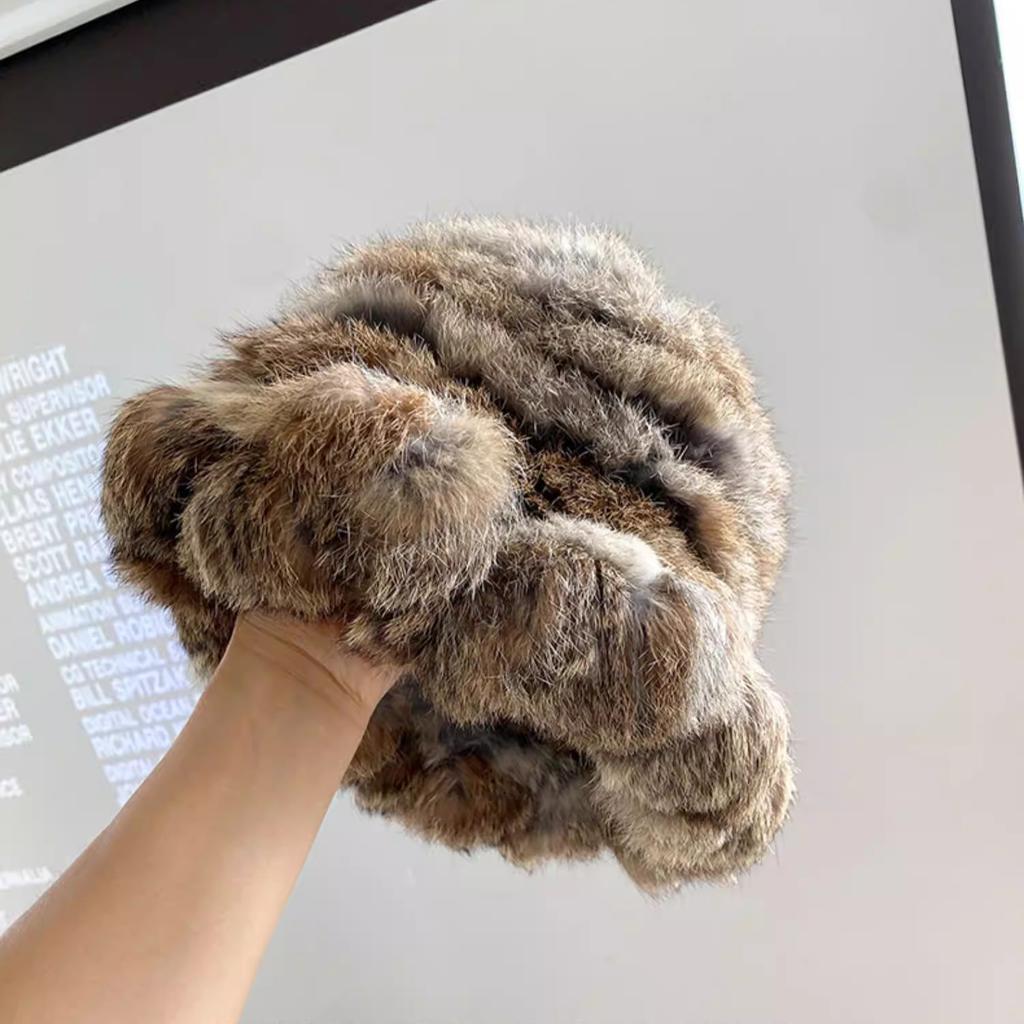 Real Rabbit Fur Hat Women's Winter Warm Double-sided Woven Thickened Ruffle Edge Bucket Hat Temperament Top Hat Basin Hat