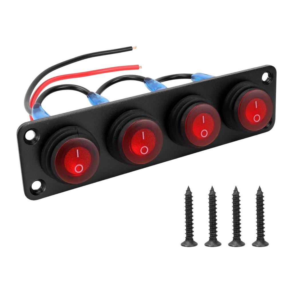 Rocker Switch Panel Red Light LED Panel Replaces Hardware Pre Wired on Off Toggle Switch for RV Work 12-24V Cars Yachts