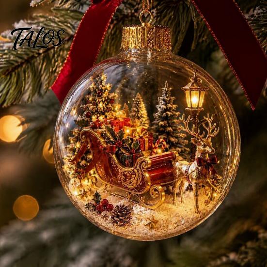 Wedding Celebration Supplies 250th Anniversary USA Christmas Ornament, Light Up Plastic Clear Ball Hanging Decoration with Festive Baubles Bell Train