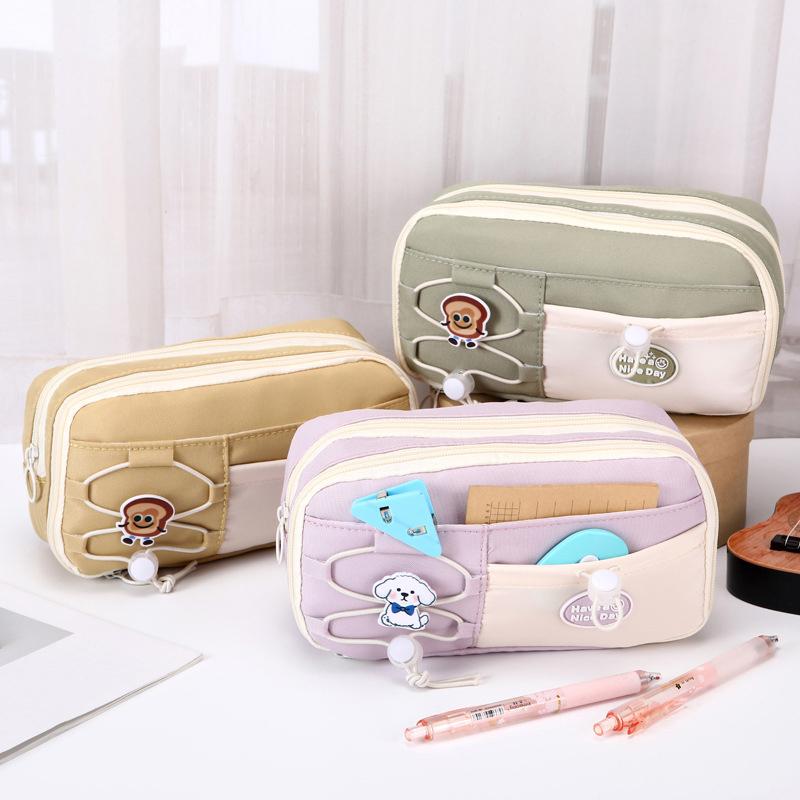 Simple Large Capacity Student Pencil Case Multi-Layer Flip Style Cute Pencil Pouch Ins Canvas Gel Pen Organizer Kids