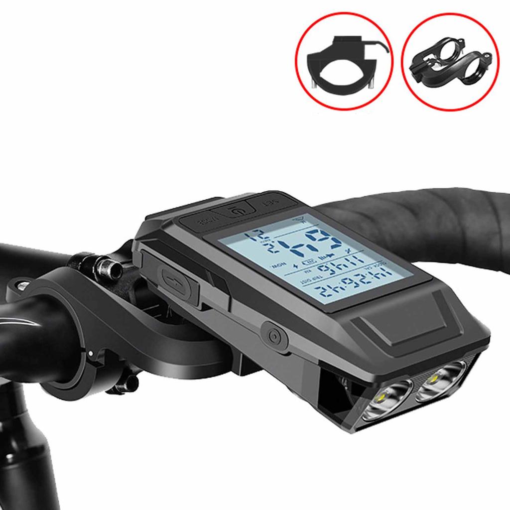 GPS Fahrrad-Stoppuhr & Fahrradlicht, Hochintensitäts-Scheinwerfer mit kabelloser Hupe, Nachtfahr-Ausrüstung für Mountainbikes