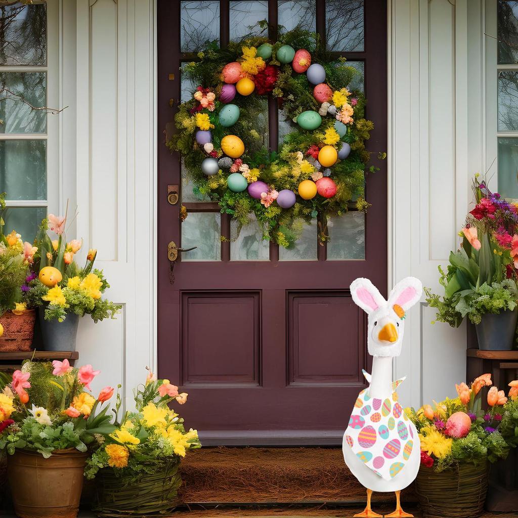 Goose Clothes Cute Easter Garden Decor Outdoor Yard Cement Goose Art Decor for Outdoor Patio Front Door Backyard Entryway