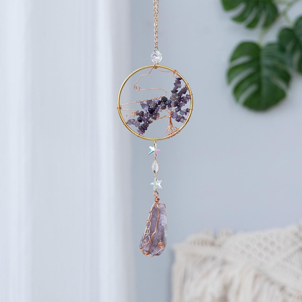 

Natural amethyst gravel water drop round creative safe car hanging window sill pendant accessories