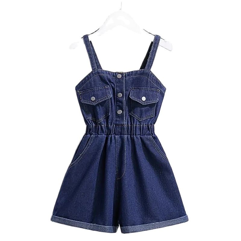 Girls Overalls Children Summer Fashion Girls White Thin Short Sleeve Denim Shorts Two Pieces