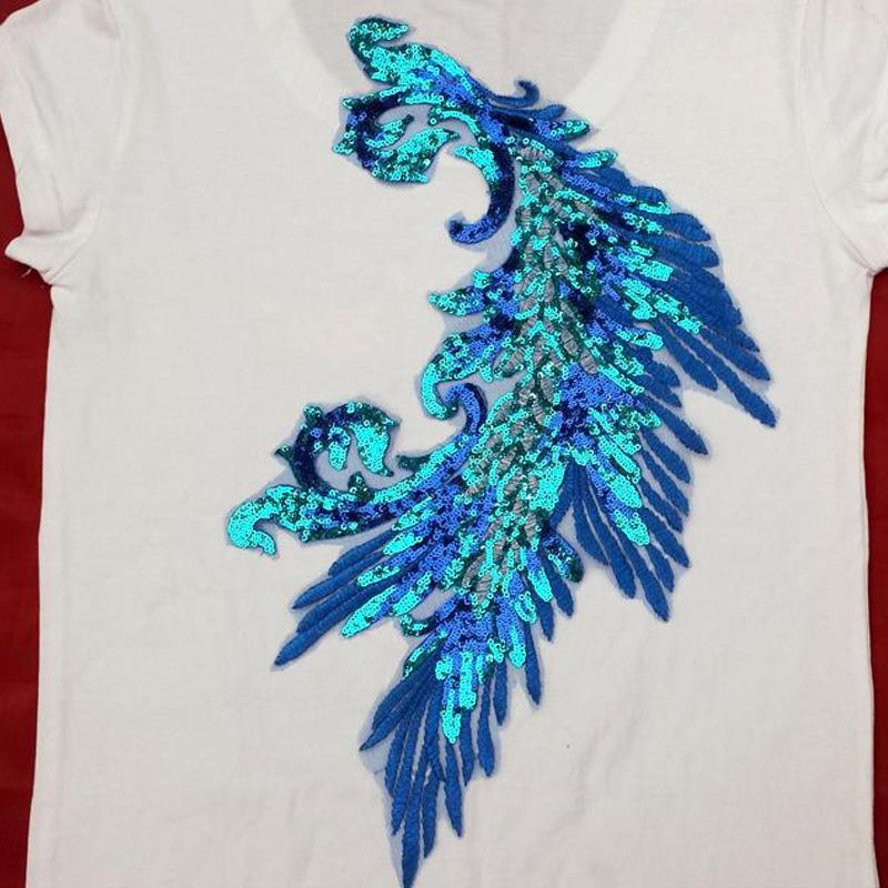 Embroidery Patches Sewing Accessories Feather Sequined Lace Craft Phoenix Tail DIY Sequins Patches