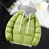 Unisex Trendy Cotton Hooded Jacket: Fake Two-Piece, Loose Fit, Warm & Thickened for Autumn/Winter Casual Wear.