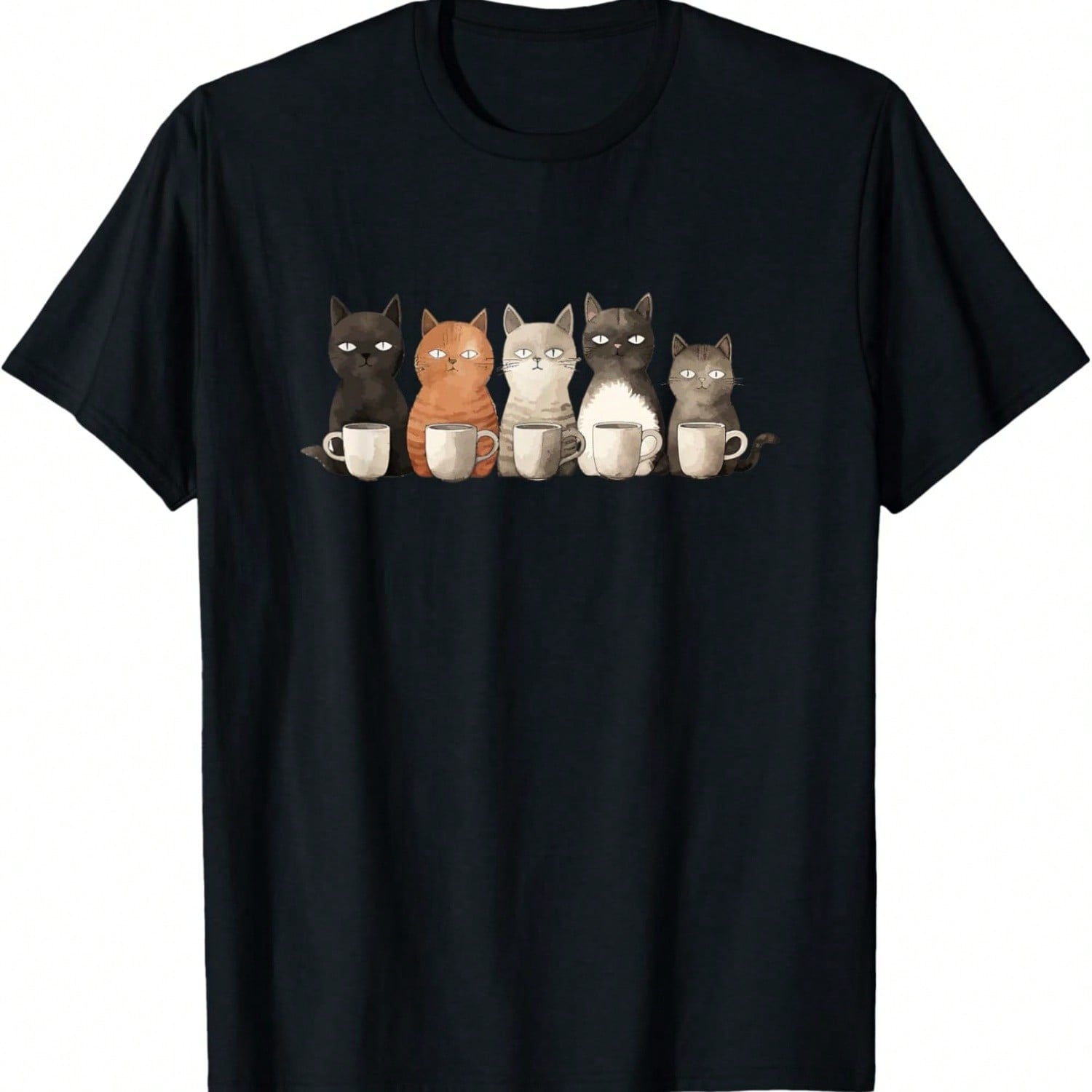 Funny Cats With Coffee, Cats In A Line With Coffee Or Tea T-Shirt S разноцветный